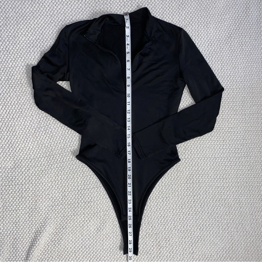 SHEIN Black Long Sleeve Bodycon Half Zip Bodysuit w/ Collar Size M